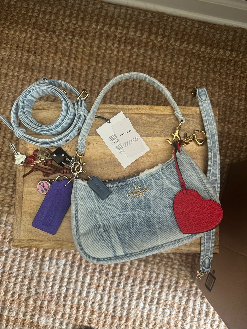 Coach loved Denim Shoulder Bag with extra straps and charms new